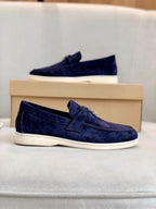 Dark Blue Suede Penny Loafers