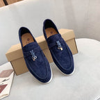 Dark Blue Suede Penny Loafers